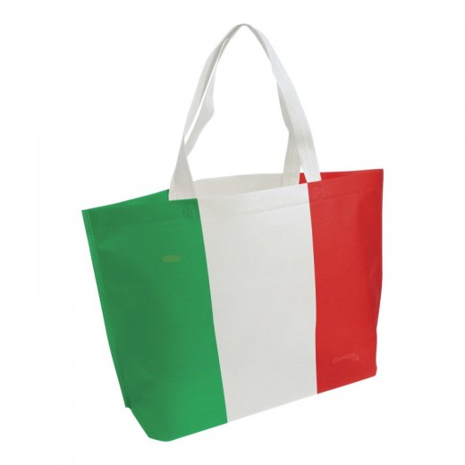 SHOPPER IN TNT TERMOSALDATO CON STAMPA TRICOLORE LEGGERMENTE MACCHIATA