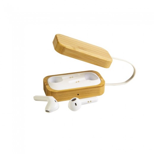 AURICOLARI BLUETOOTH CON SCATOLA DI RICARICA IN BAMBù E CAVO DI RICARICA MICRO USB INCLUSO