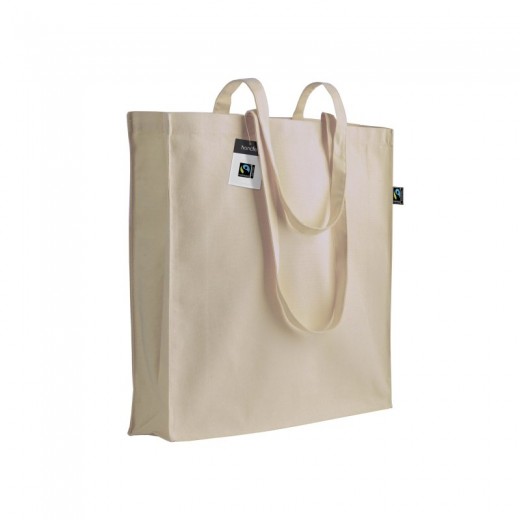 SHOPPER CERTIFICATA FAIRTRADE® IN COTONE 140G/M2, MANICI LUNGHI E SOFFIETTO