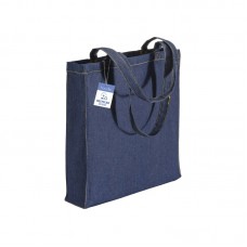 SHOPPER IN COTONE DENIM RICICLATO 180 GR/M2, MANICI LUNGHI E SOFFIETTO