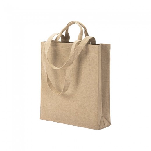 SHOPPER CON SOFFIETTO IN COTONE RICICLATO  280 G/M2, CON DOPPI MANICI.