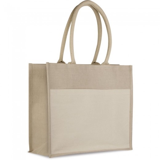 BORSA SHOPPER CON SOFFIETTO IN IUCO E COTONE Q24864