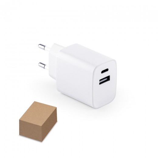 WEGENER. Adattatore di corrente con porta USB-A 18W e porta USB-C 20W in ABS riciclato (100% rABS) 97186
