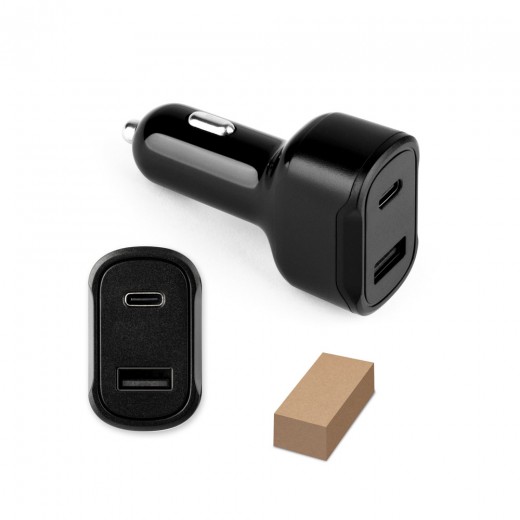 DIRAC. Adattatore per accendisigari con porta USB-A 18W e USB-C 20W in 100% rABS 97189