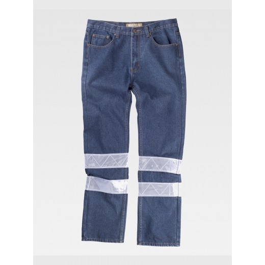 PANTALONE DA LAVORO 5 TASCHE TESSUTO DENIM BANDE RIFRANGENTI B4007