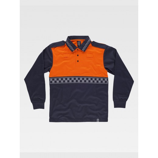 POLO MANICA LUNGA BANDE RIFRANGENTI A QUADRI C3856
