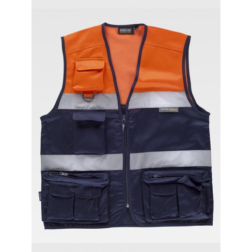 GILET MULTITASCHE LEGGERO ALTA VISIBILITA E BANDE RIFRANGENTI C4010