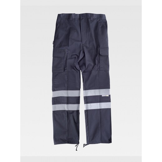 PANTALONE DA LAVORO MULTITASCHE BANDE RIFRANGENTI PROTEZIONE ALLE GINOCCHIA E GLUTEI C4016