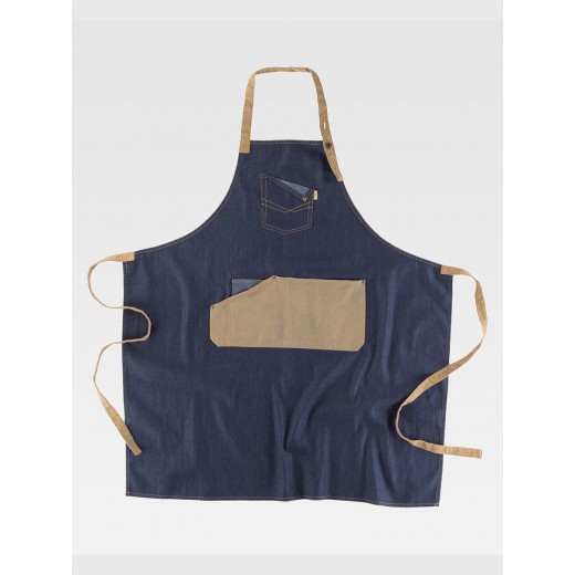 GREMBIULE CON PETTORINA TESSUTO DENIM E CANVAS M718