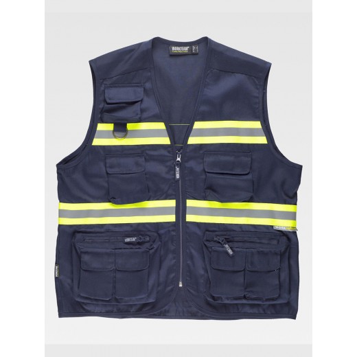 GILET MULTITASCHE LEGGERO BANDE RIFRANGENTI FLUORESCENTI S3136