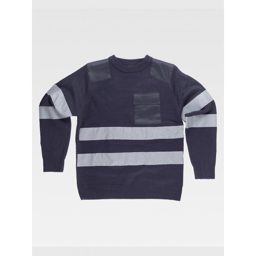 PULLOVER GIROCOLLO RINFORZI IN TWILL BANDE RIFRANGENTI S5507